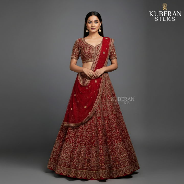 KUBERAN UNSTITCHED RED LEHENGA