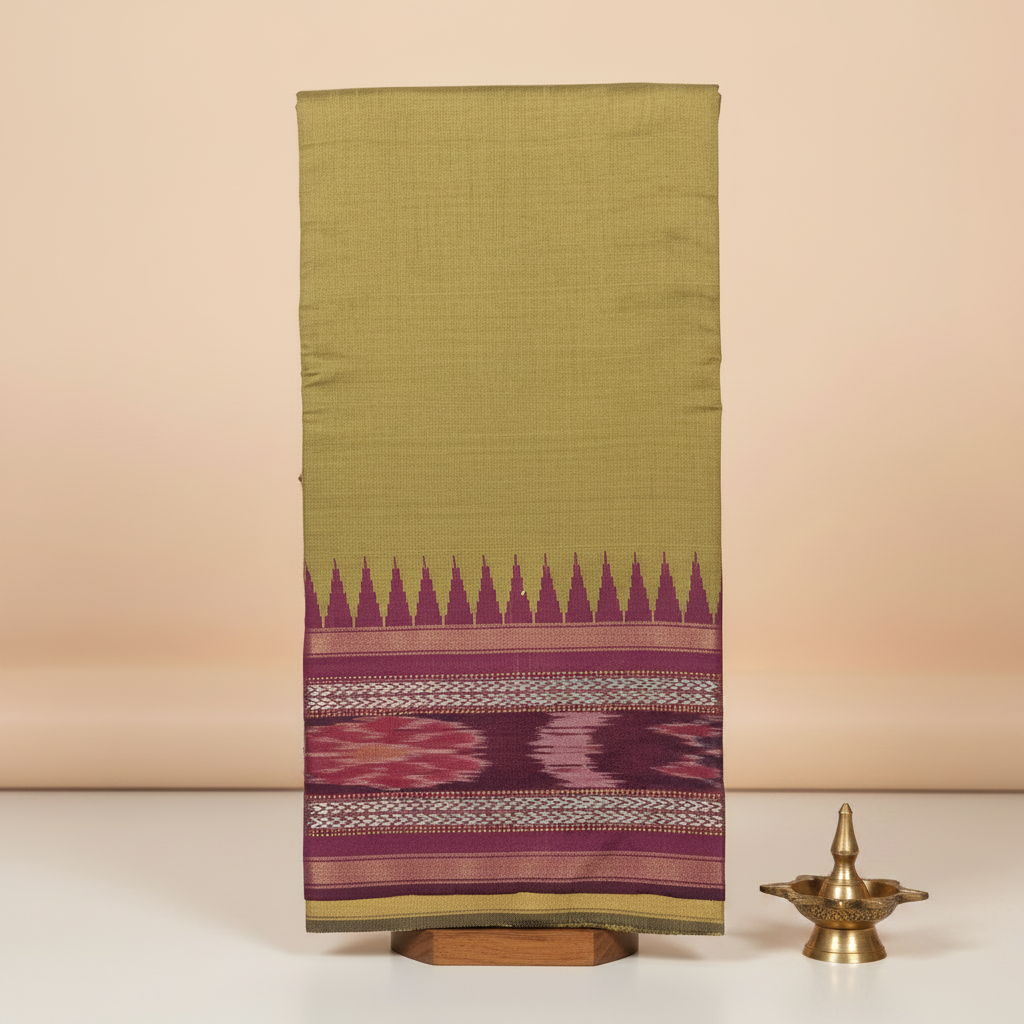 KUBERAN PARROT GREEN TUSSAR SILK SAREE