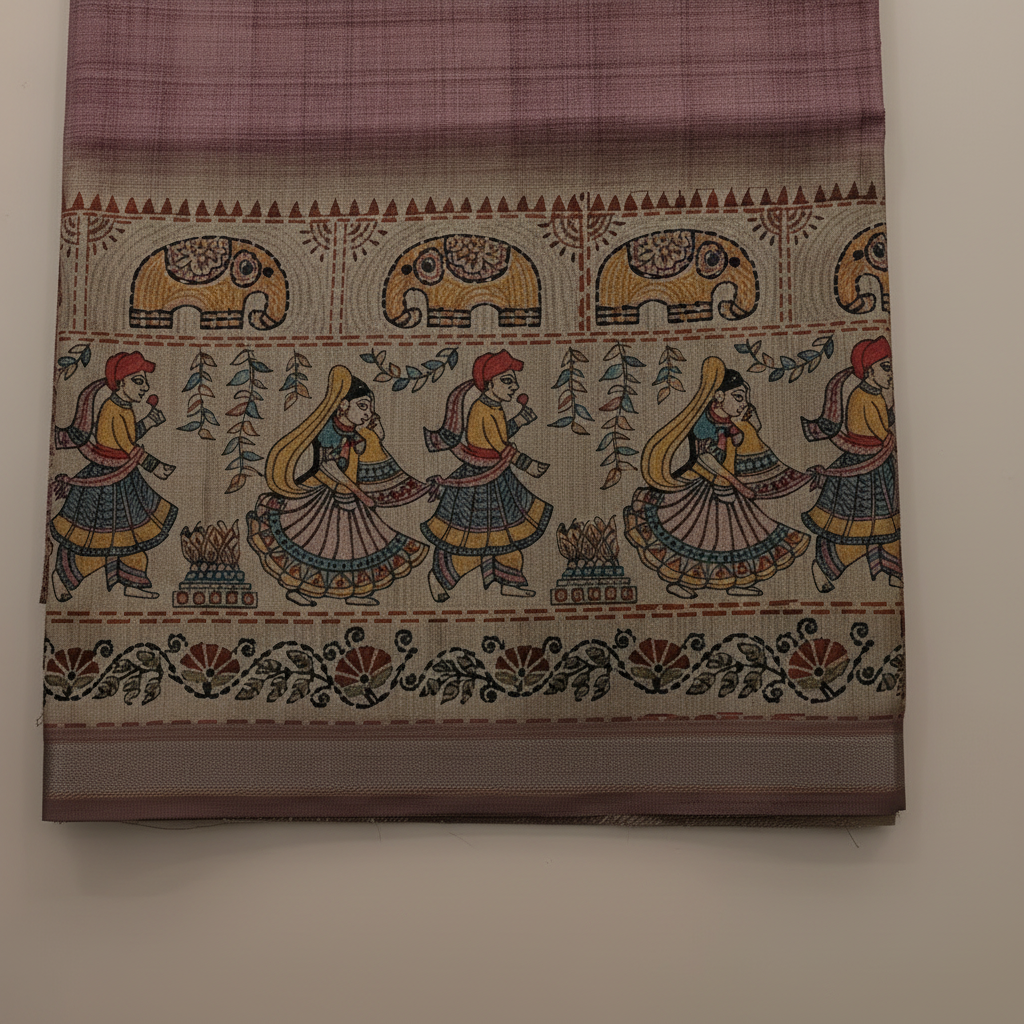 KUBERAN DUSTY PINK GREY SEMI TUSSAR SILK SAREE
