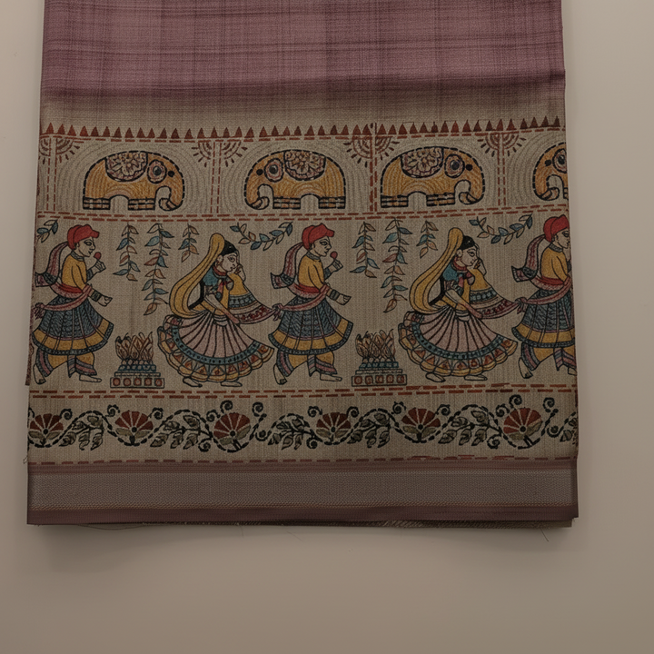 KUBERAN DUSTY PINK GREY SEMI TUSSAR SILK SAREE