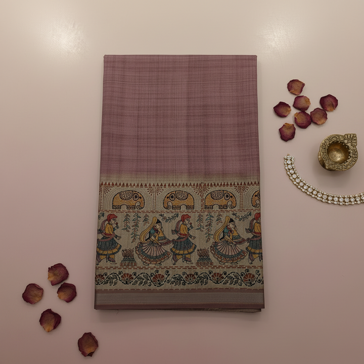 KUBERAN DUSTY PINK GREY SEMI TUSSAR SILK SAREE