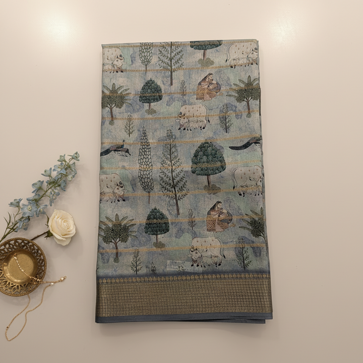 KUBERAN LIGHT BLUE SEMI TUSSAR SILK SAREE