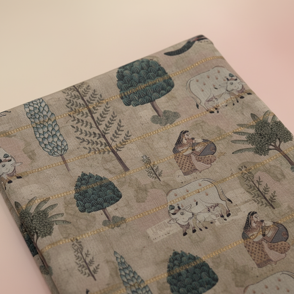 KUBERAN DARK BEIGE SEMI TUSSAR SILK SAREE