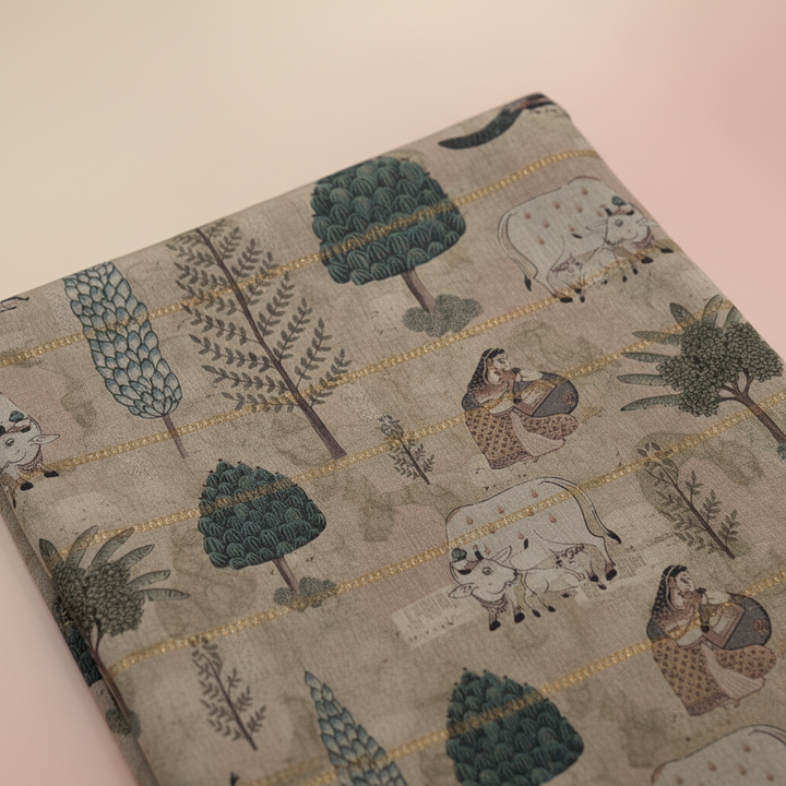 KUBERAN DARK BEIGE SEMI TUSSAR SILK SAREE