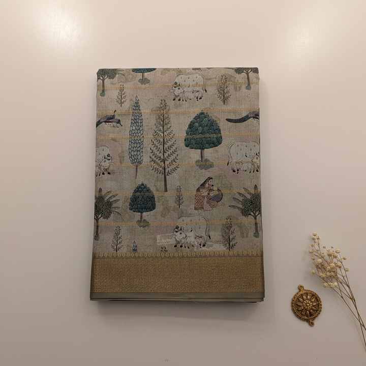 KUBERAN DARK BEIGE SEMI TUSSAR SILK SAREE