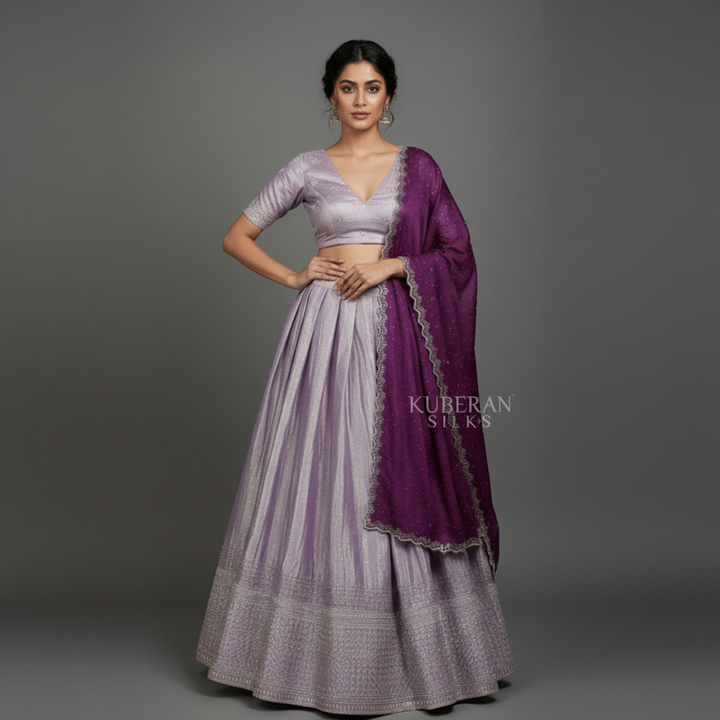KUBERAN LAVENDER UNSTITCHED TRADITIONAL LEHENGA