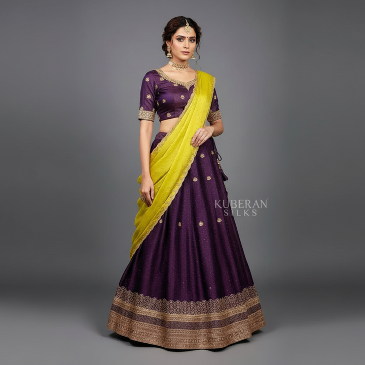 KUBERAN PURPLE UNSTITCHED TRADITIONAL LEHENGA