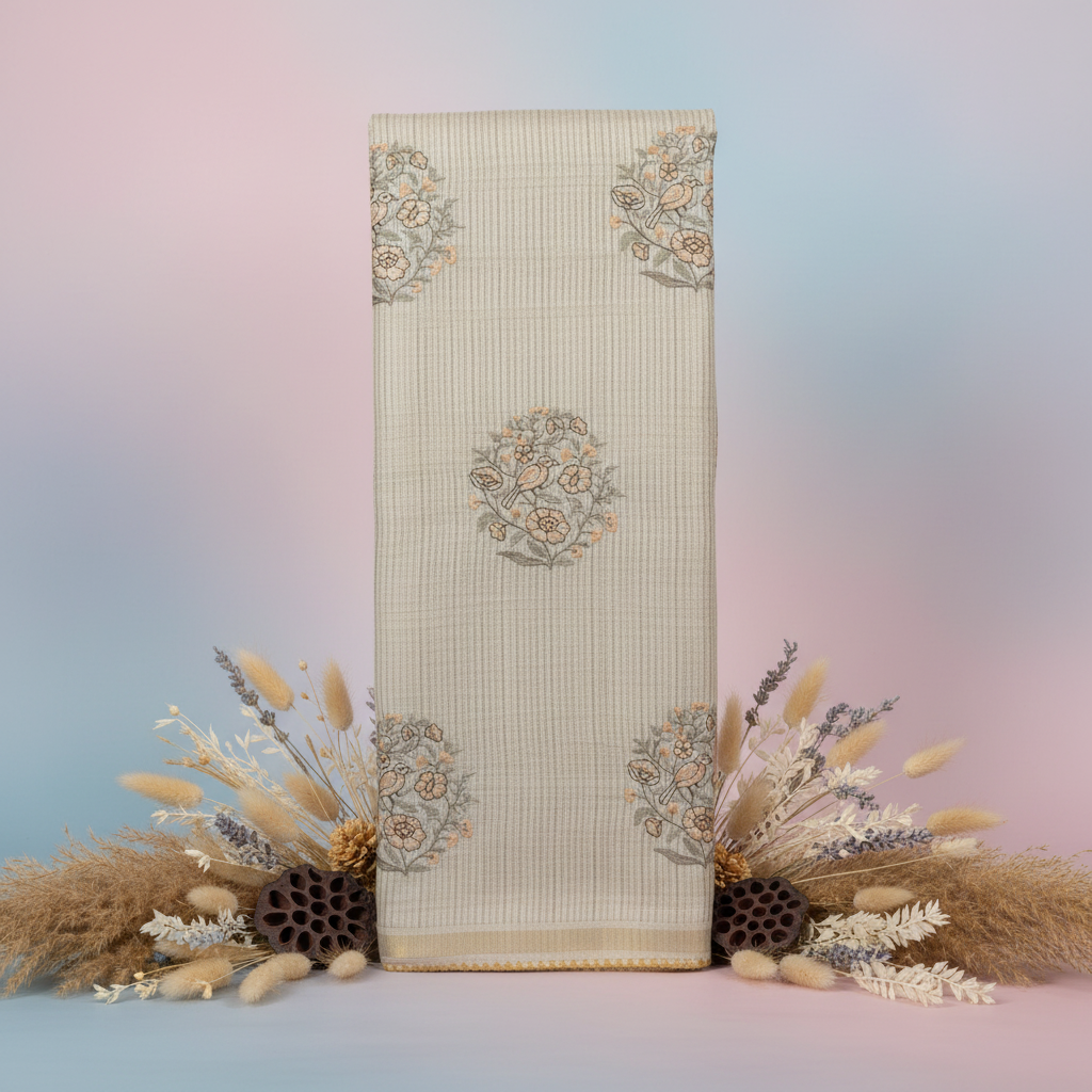 KUBERAN BEIGE SEMI TUSSAR SILK SAREE
