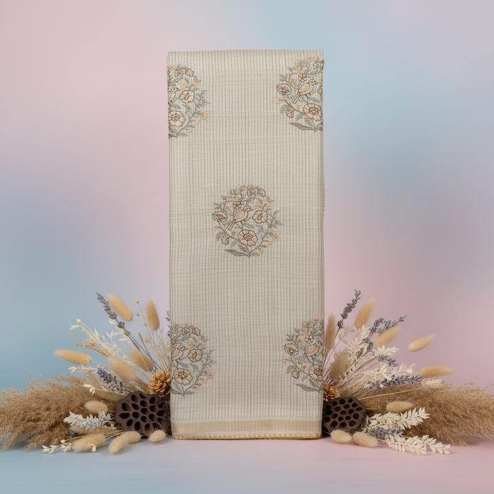 KUBERAN BEIGE SEMI TUSSAR SILK SAREE