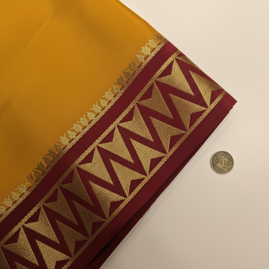 KUBERAN MUSTARD WITH MAROON MYSORE CREPE SILK SAREE