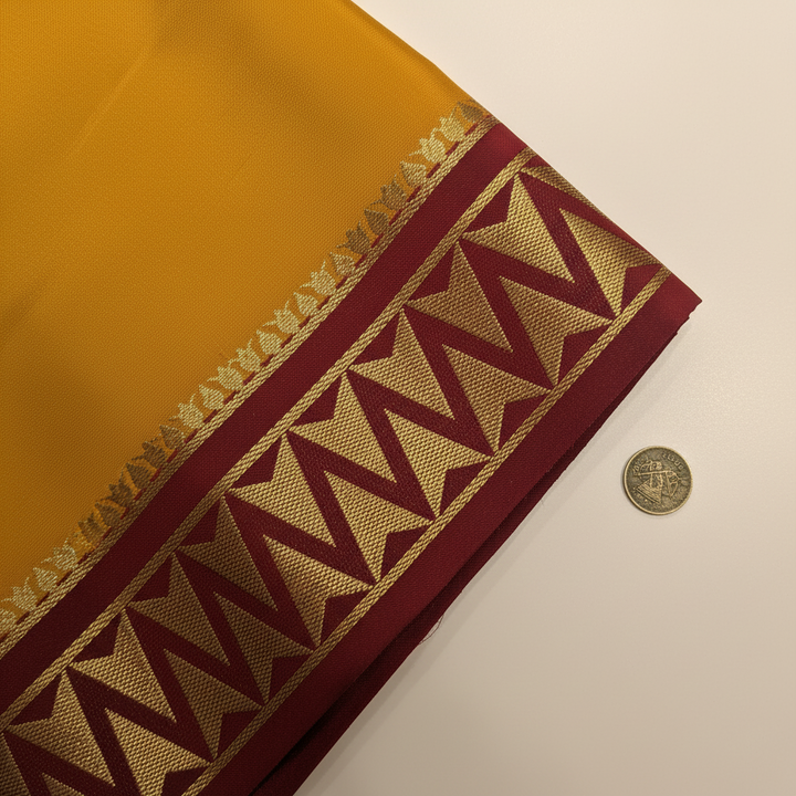 KUBERAN MUSTARD WITH MAROON MYSORE CREPE SILK SAREE