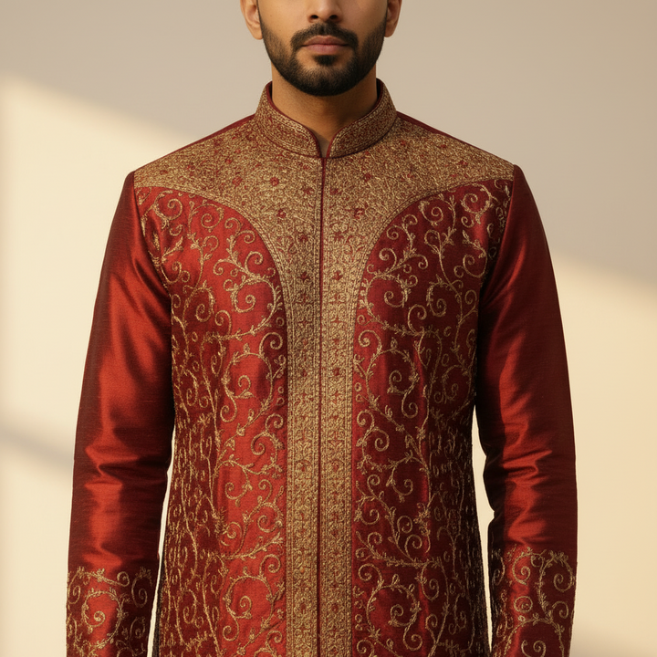 Kuberan Maroon Embroidered Kurta Pyjama Set