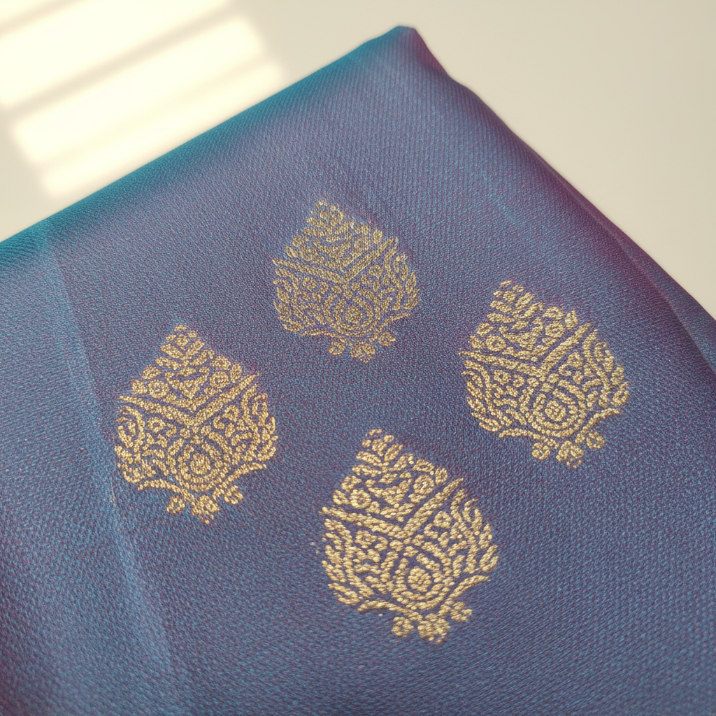 KUBERAN TURQUOISE BLUE CHECKS BORDER PURE SOFT SILK SAREE