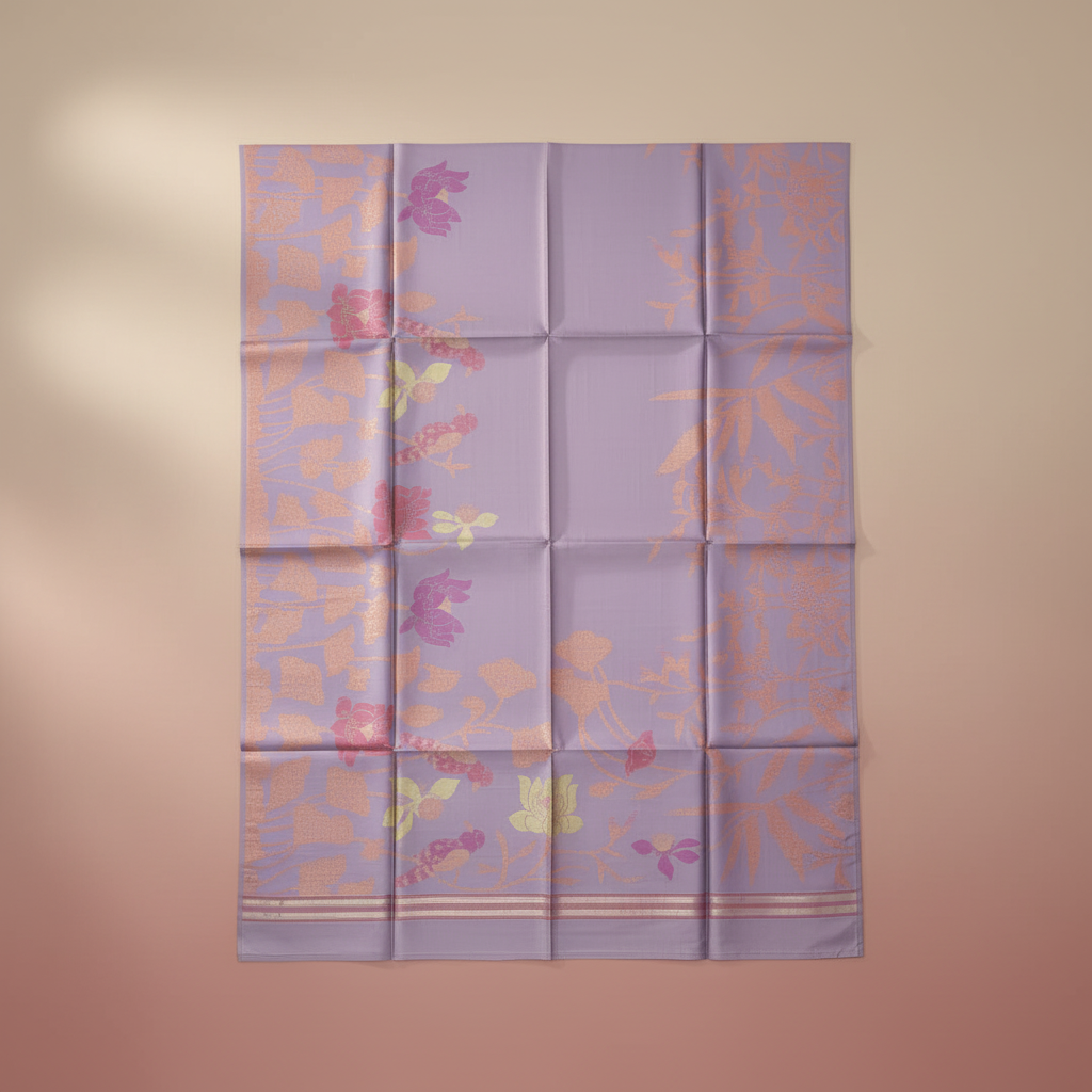 Lavender raw Silk Saree with Floral Motifs