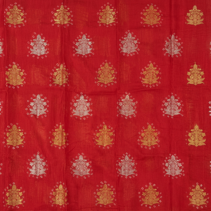 Kuberan Red Chiffon Saree with Metallic Floral Butas