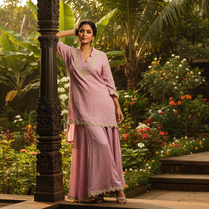 Kuberan Lilac Lace-Trim Kurta & Sharara Co-ord Set