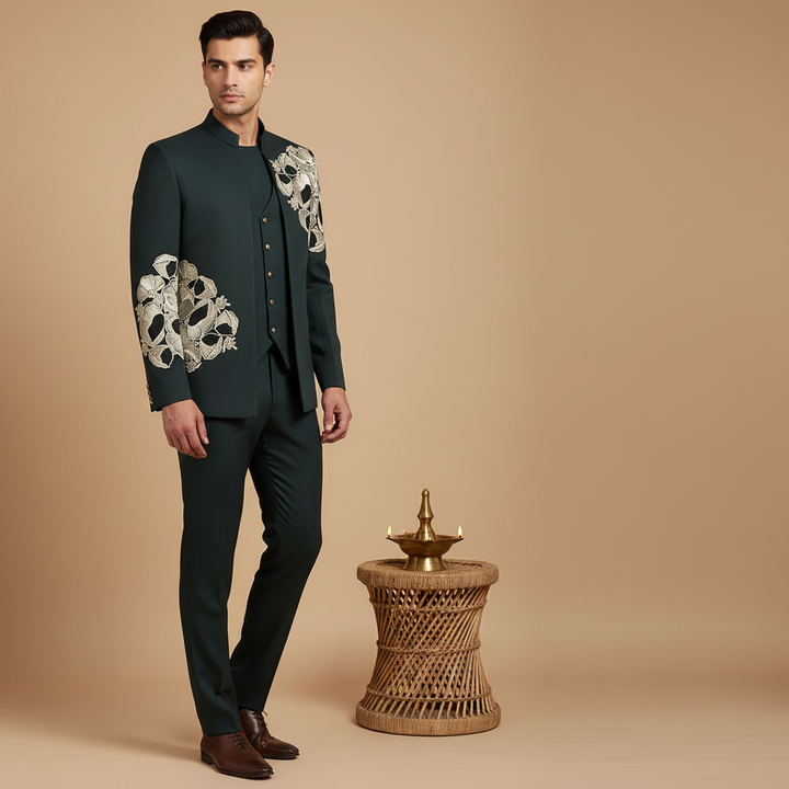 Kuberan Dark Blue Embroidered Indowestern Suit Set