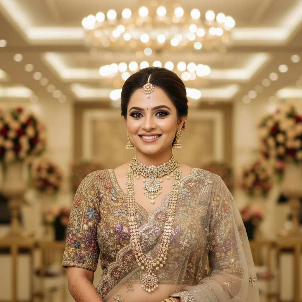 Kuberan Bridal Lehenga – Olive Grey Floral Embroidered