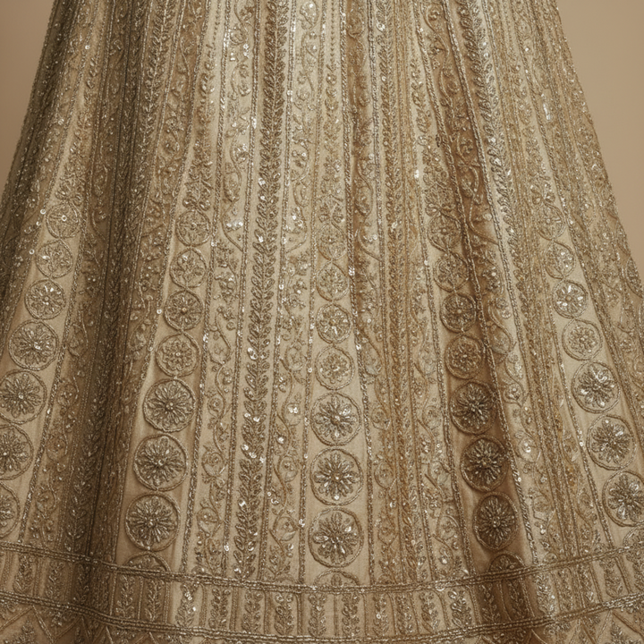 Kuberan Golden unstitched Embroidered Net Lehenga