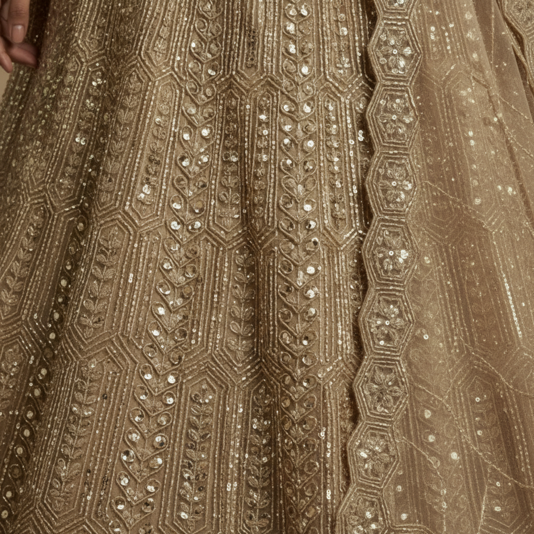 Kuberan Golden UNSTITCHED Embroidered Net Lehenga