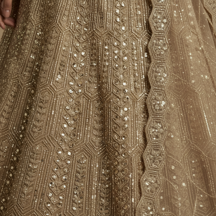 Kuberan Golden UNSTITCHED Embroidered Net Lehenga