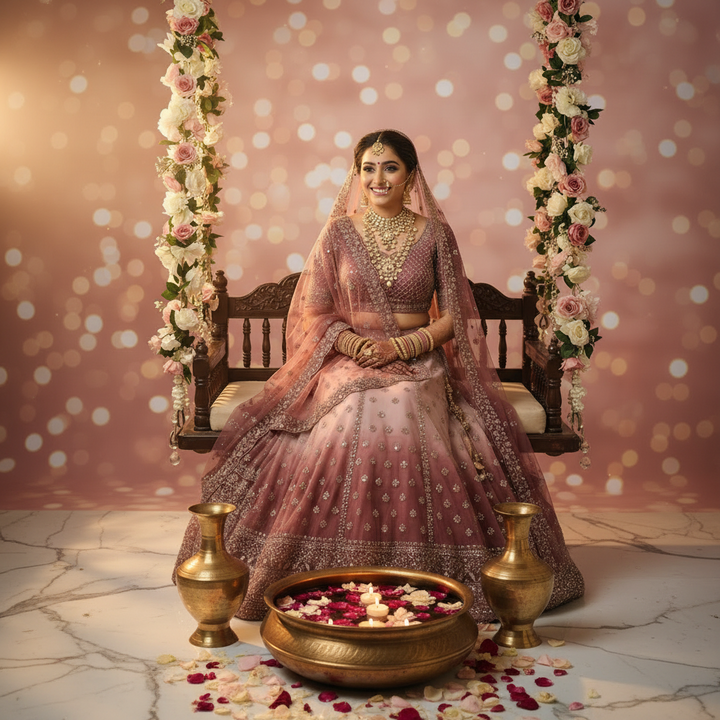 Kuberan Dusty Rose Bridal Lehenga with Silver Embroidery Semi Stitched