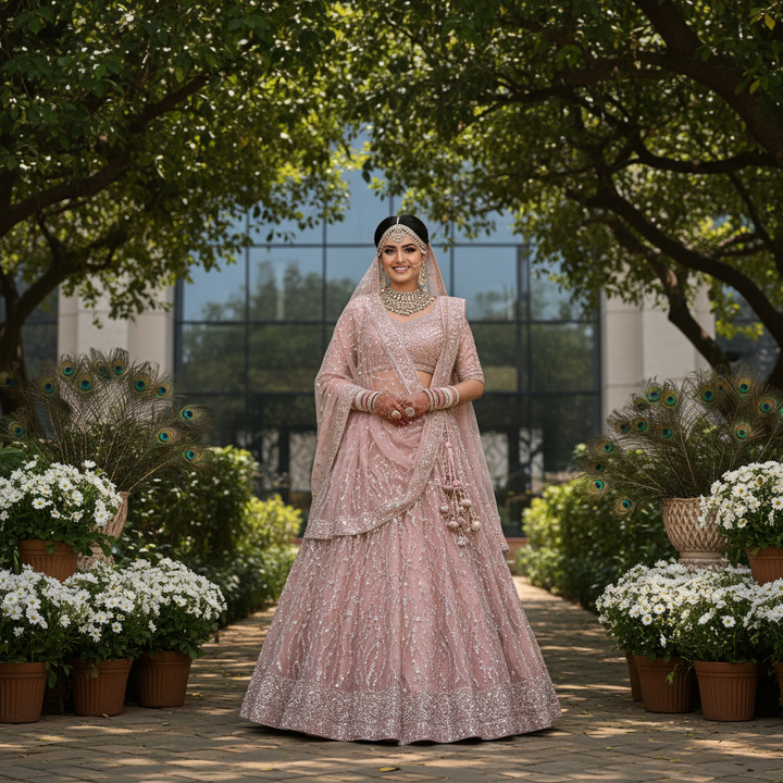 Kuberan Blush Pink Heavy Embroidered Lehenga Choli with Dupatta