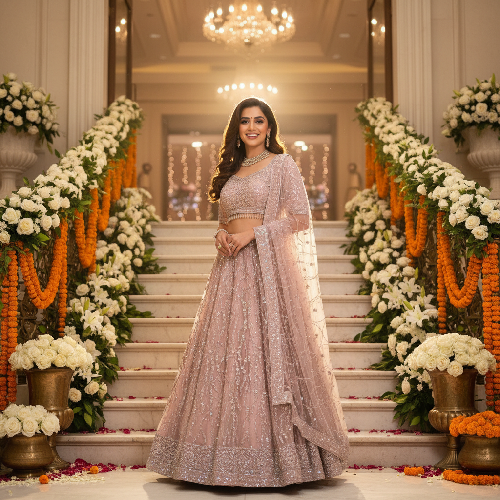 Kuberan Blush Pink Heavy Embroidered Lehenga Choli with Dupatta