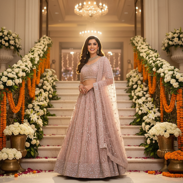 Kuberan Blush Pink Heavy Embroidered Lehenga Choli with Dupatta