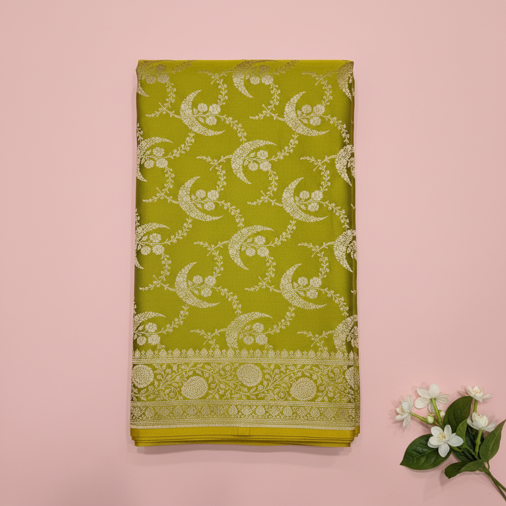 KUBERAN PARROT GREEN MASHRU BANARASI SILK SAREE