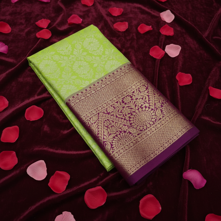 Kuberan Lime Green & Deep Purple Art Silk