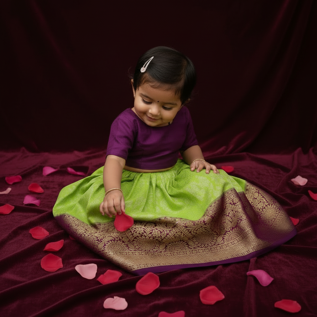 Kuberan Lime Green & Deep Purple Art Silk