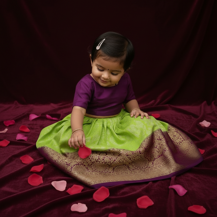 Kuberan Lime Green & Deep Purple Art Silk