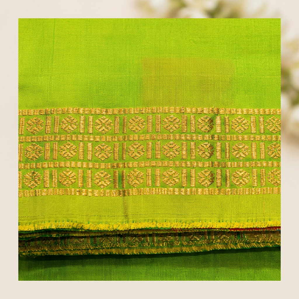 Kuberan Lime Green Pure Silk Dhoti with Gold Zari Border