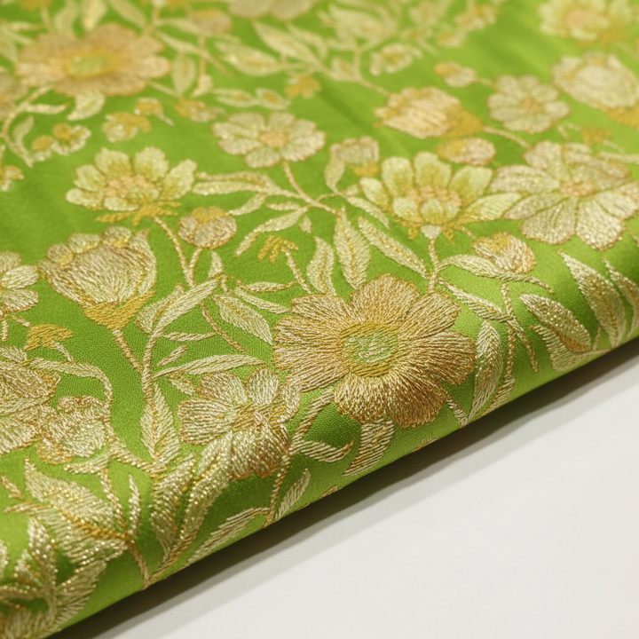 Kuberan Pure Silk Lime Green Pavada with Orange Border