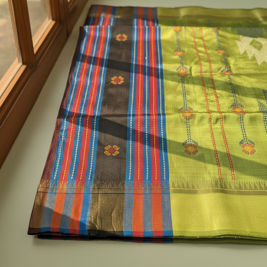 KUBERAN BURGUNDY WITH GREEN BISHNUPURI SOFT SILK SAREE