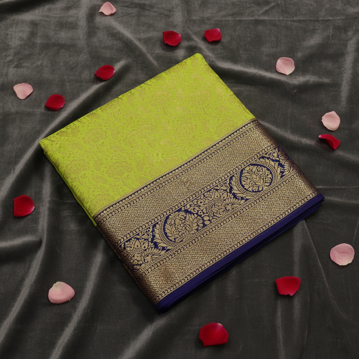 Kuberan Lime Green Navy Blue Art Silk Pavada
