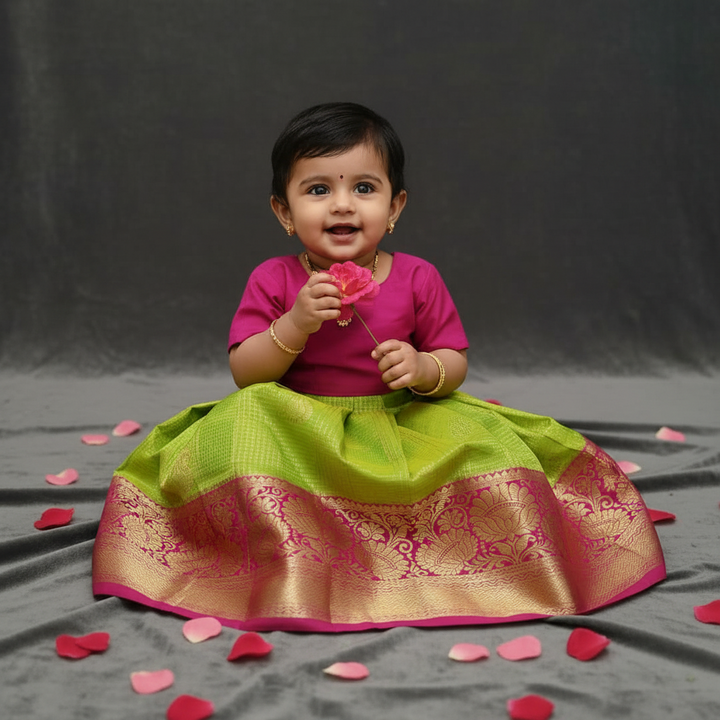 Kuberan Green & Magenta Art Silk Pavada
