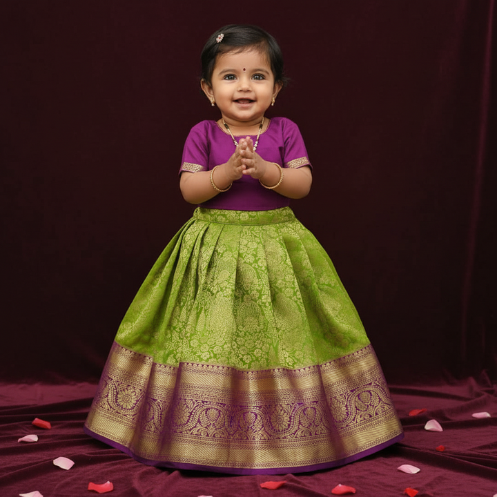 Kuberan Parrot Green & Purple Art Silk Pavada