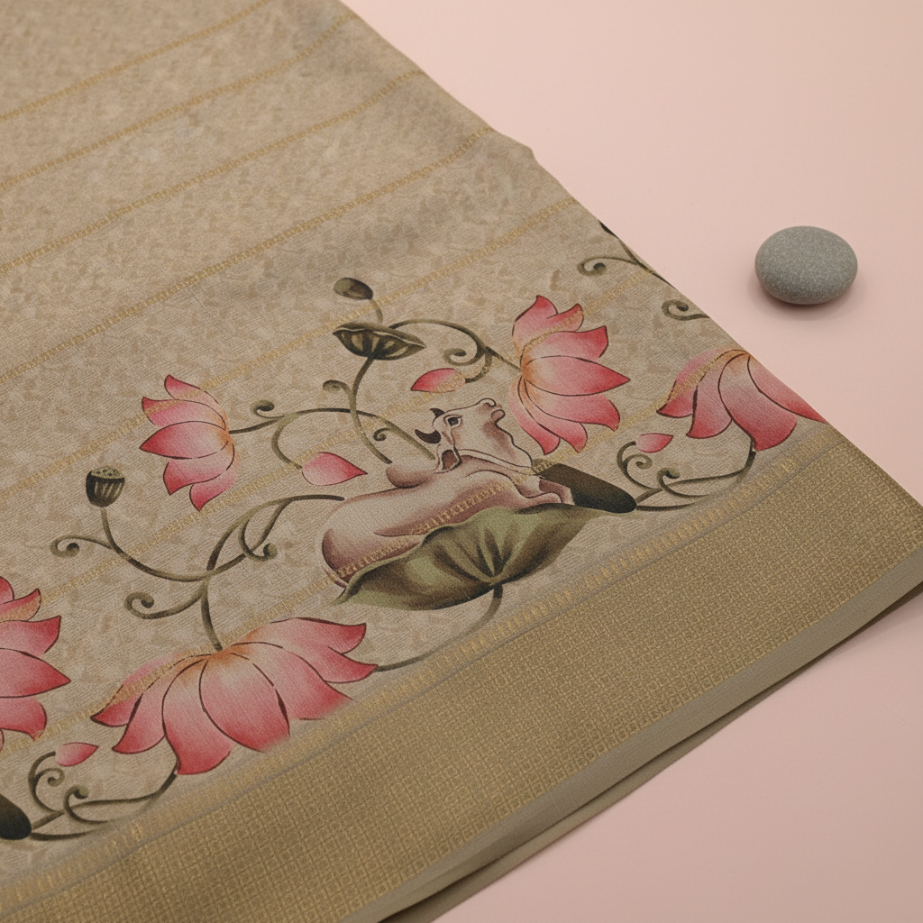 KUBERAN DARK BEIGE SEMI TUSSAR SILK SAREE