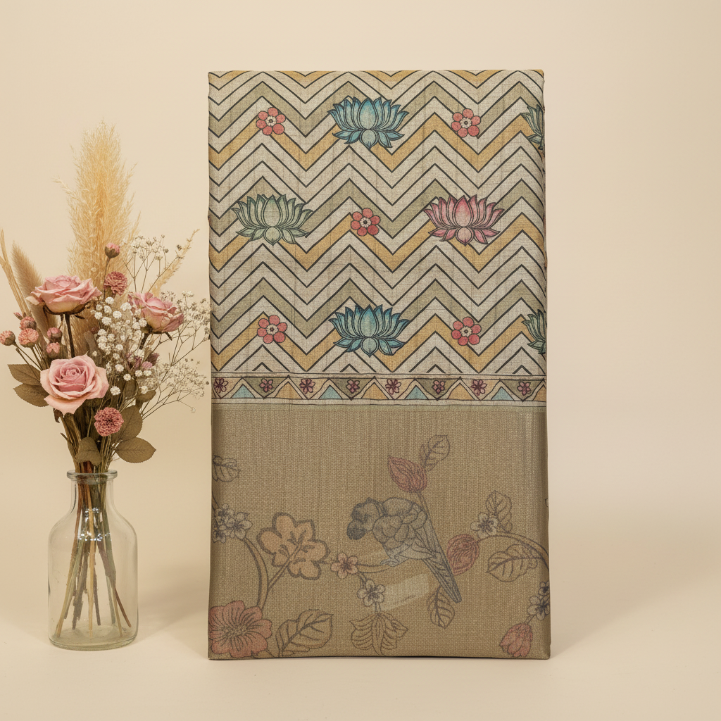KUBERAN BEIGE SEMI TUSSAR SILK SAREE