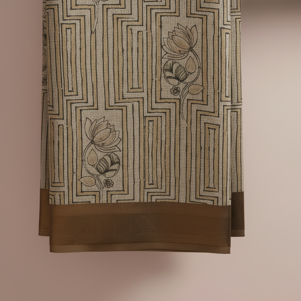 KUBERAN BEIGE PRINTED RAW SILK SAREE