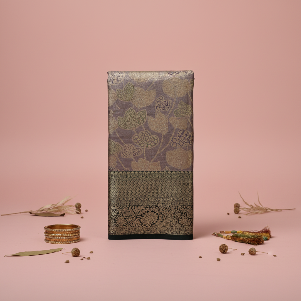 KUBERAN SILVER LAVENDER BROCADE SEMI SILK SAREE