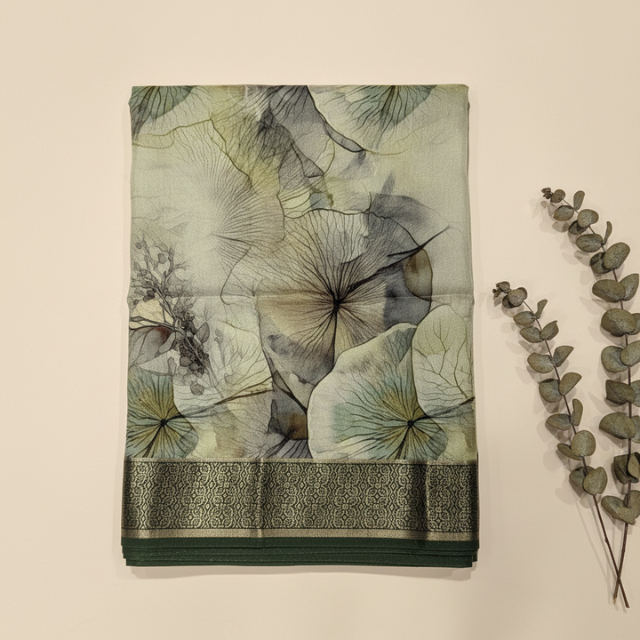 KUBERAN PALE GREEN CHIFFON PRINTED SAREE
