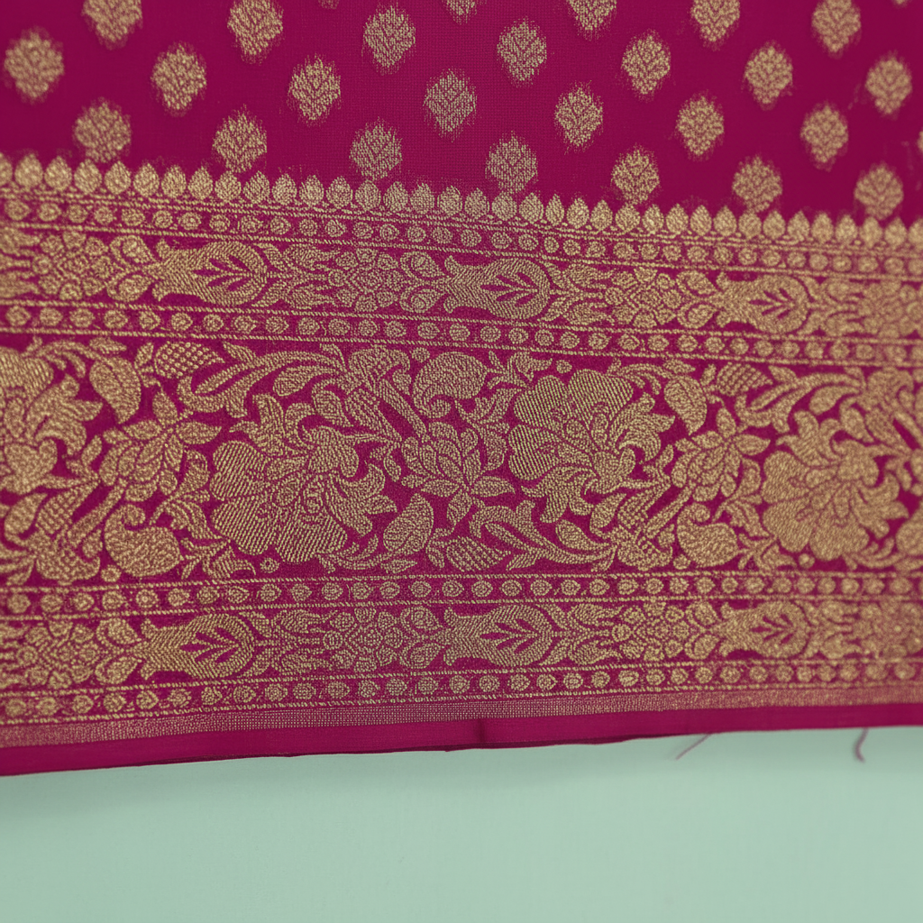 KUBERAN DARK PINK BANARASI KHADDI GEORGETTE SAREE