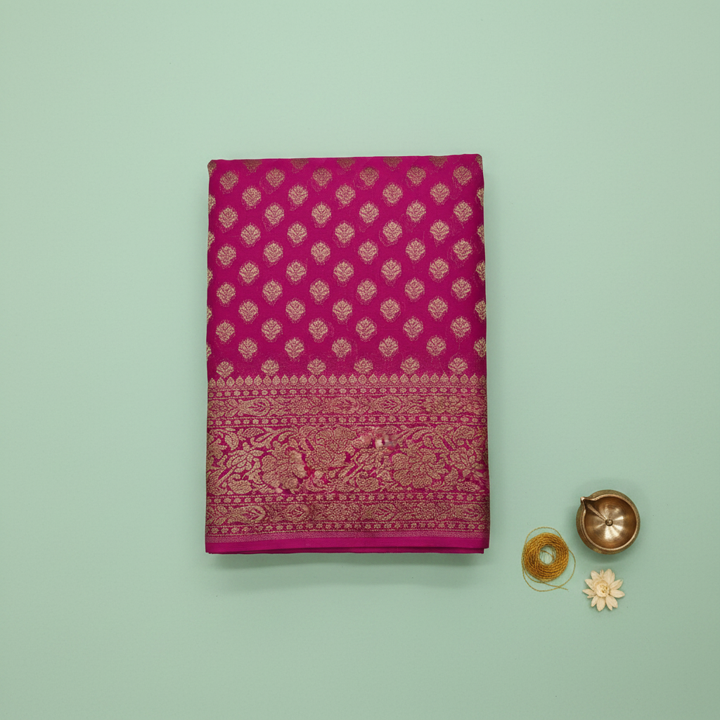 KUBERAN DARK PINK BANARASI KHADDI GEORGETTE SAREE