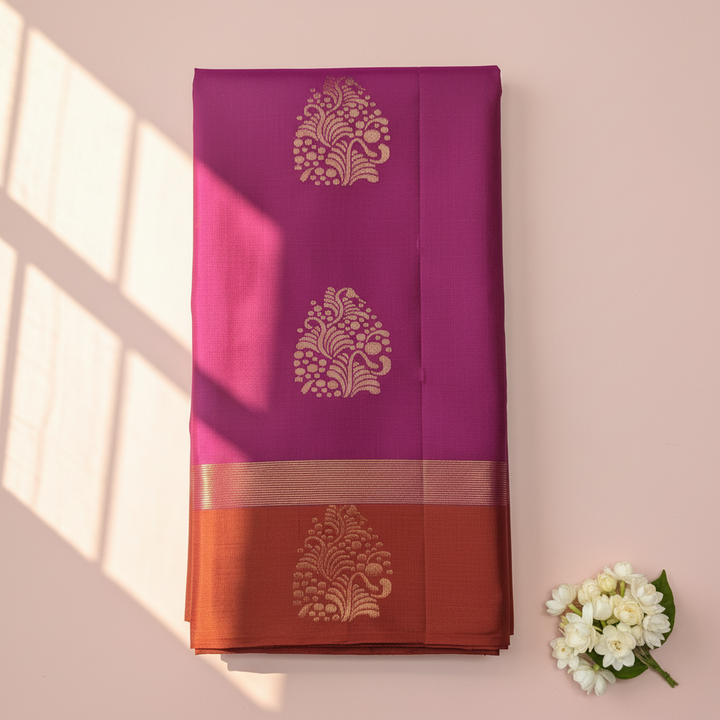 KUBERAN MAGENTA WITH RUST PURE SOFT SILK SAREE