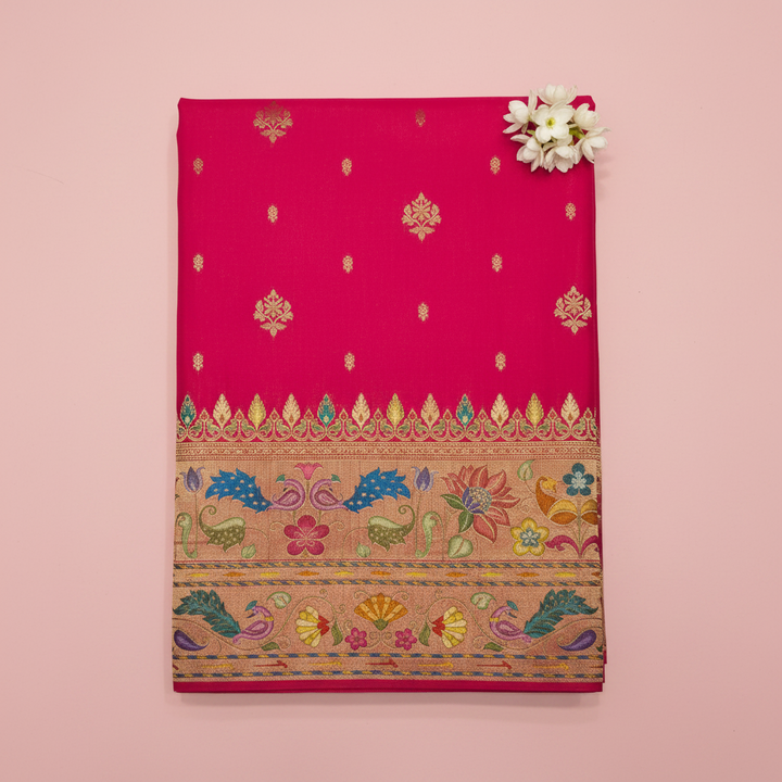 KUBERAN DARK PINK MASHRU SEMI BANARASI SILK SAREE