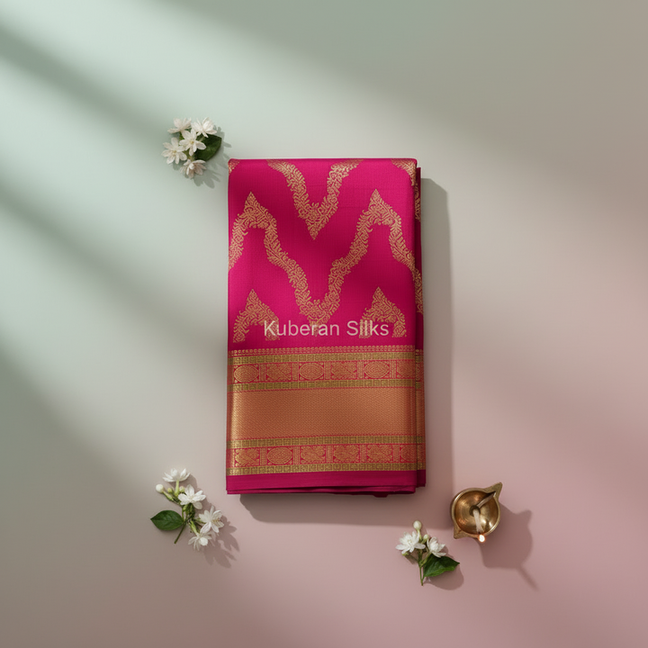 Kuberan Pink Kanchipuram Silk Saree with Gold Zari Border