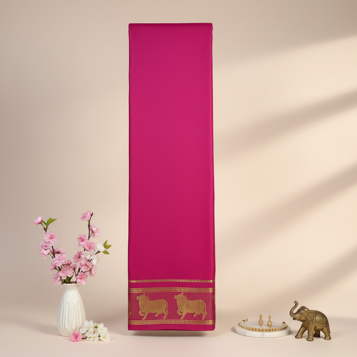 KUBERAN PINK NANDI BORDER PURE CREPE SAREE